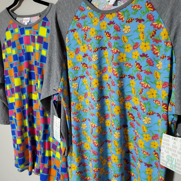LuLaRoe | XXL Shirts Randy Lot of 2 Print Body / Sleeves Solid 2pc Set - Picture 2 of 6